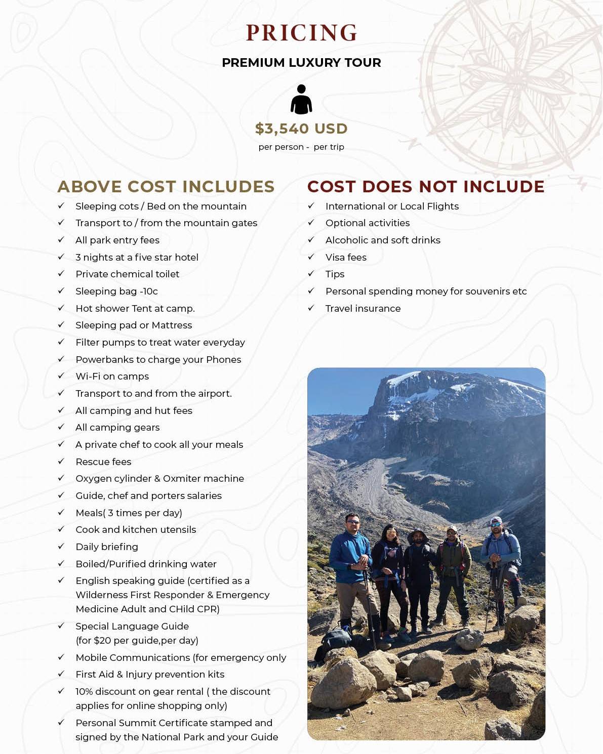 RLAT 8 Day Lemosho Luxury Price